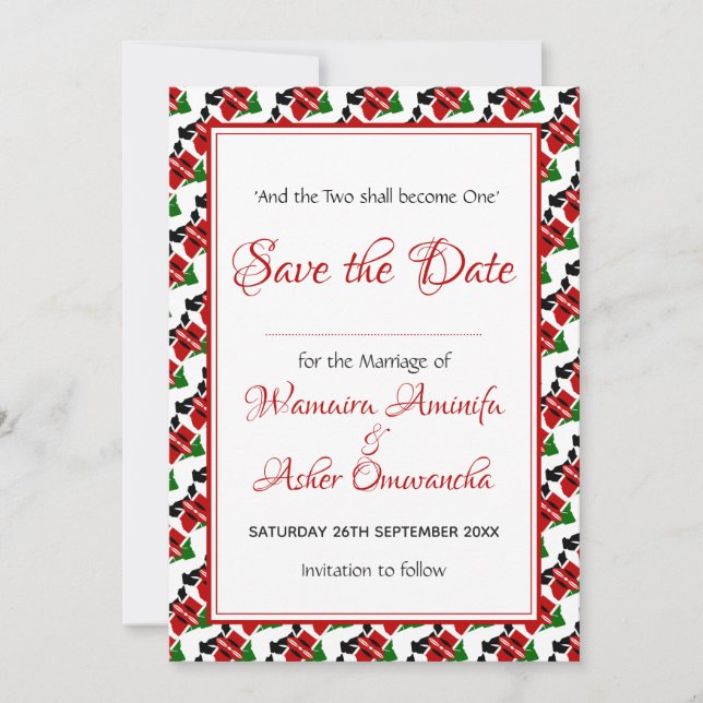 Reserve A Data CASAMENTO QUENIANO Celebração Costume Cristão VERM (Frente)