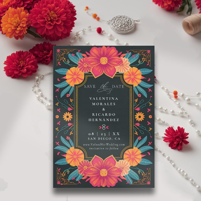 Reserve A Data Casamento Rancho Floral Russo Elegante Mexicano (rancho mexican wedding save the date fiesta hacienda illustration floral elegant modern frame)