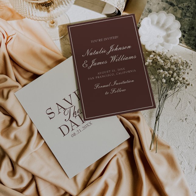 Reserve A Data Casamento Retro com Chocolate Marrom Chique e Dinh (Criador carregado)