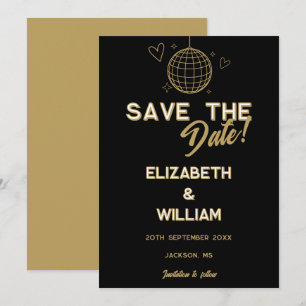 Reserve A Data Casamento Retro Disco Groovy Preto e Dourado