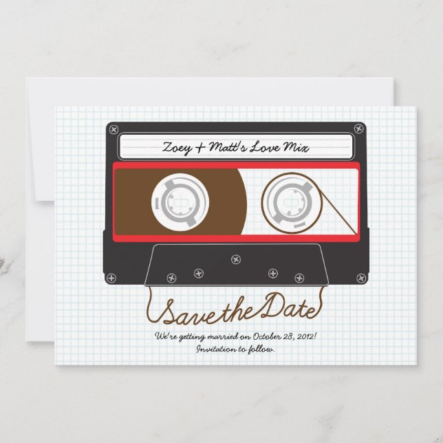 Reserve A Data Casamento Retro Indie Mixtape Vermelho, Preto & Br (Frente)