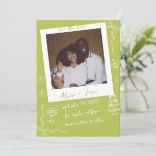 Reserve A Data Casamento Retro Manuscrito em Verde Carta