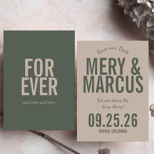 Reserve A Data Casamento Retro Moderno com Script Verde e Bege em