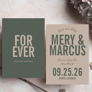 Reserve A Data Casamento Retro Moderno com Script Verde e Bege em