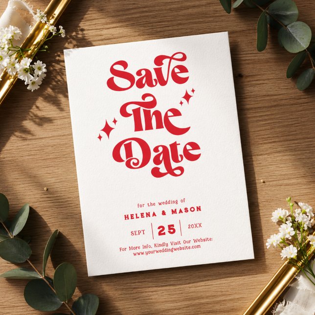 Reserve A Data Casamento Retro Moderno Vermelho e Branco (Criador carregado)