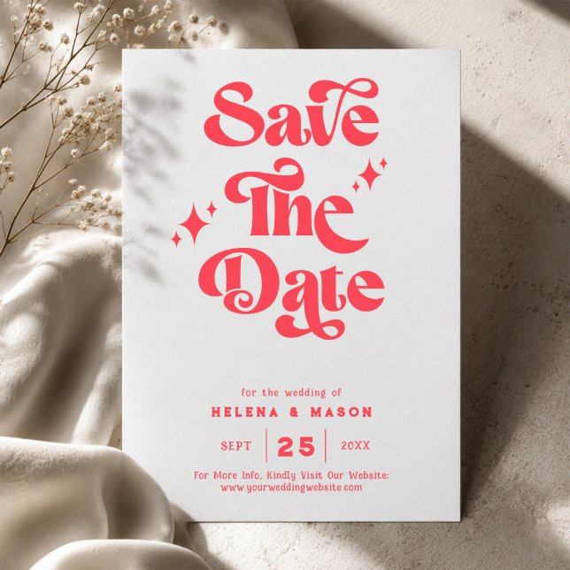 Reserve A Data Casamento Retro Moderno Vermelho e Branco (Criador carregado)