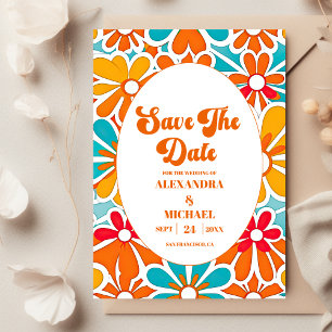 Reserve A Data Casamento Retro Onda Groovy Anos 70 Pêssego Laranj
