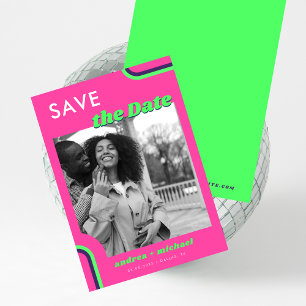 Reserve A Data Casamento Retro Rainbow Rosa e Verde