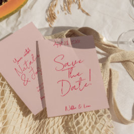 Reserve A Data Casamento Retroativo Colorido Vermelho Cor-de-Rosa