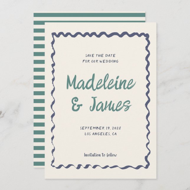 Reserve A Data Casamento Retroativo do Pastel Wavy Frame (Frente/Verso)