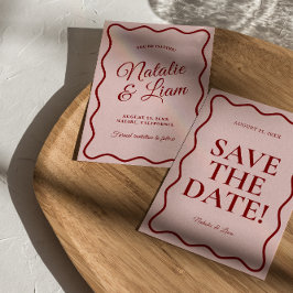Reserve A Data Casamento Retroativo Vermelho Cor-de-rosa Moderno