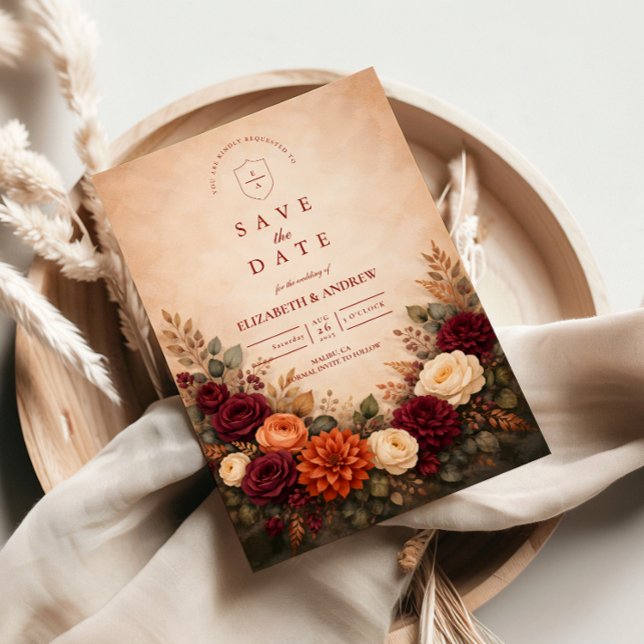 Reserve A Data Casamento Romance Floral de Outono (Criador carregado)