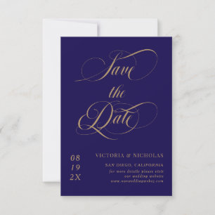 Reserve A Data Casamento Romântico Azul Cobalto Elegante