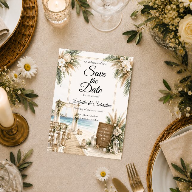 Reserve A Data Casamento Romântico Boho de Elegância Costeira (Criador carregado)
