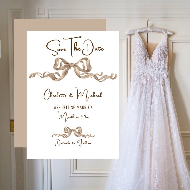 Reserve A Data Casamento Romântico com Fita Elegante (Elegant Romantic Ribbon Wedding Save The Date)