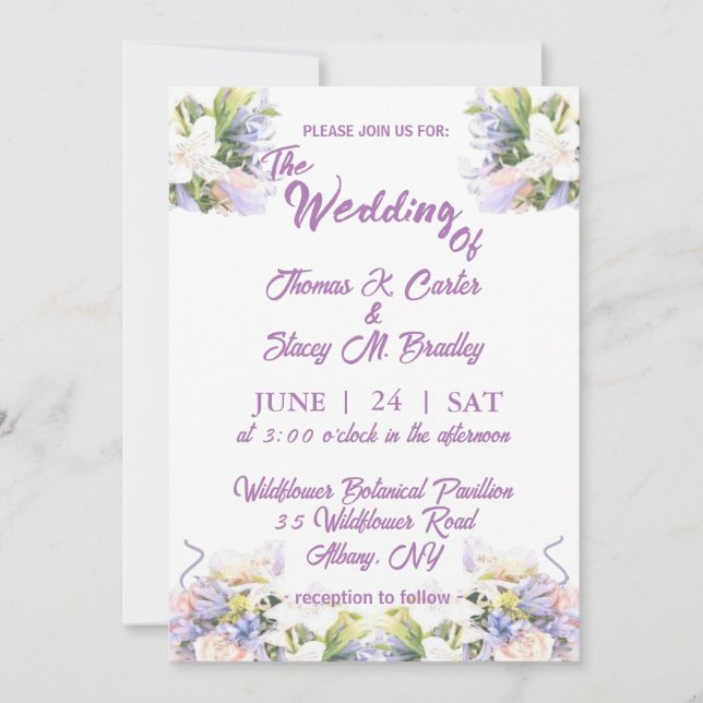 Reserve A Data Casamento Romântico com Flor Silvestre Lilás de Ve (Frente)