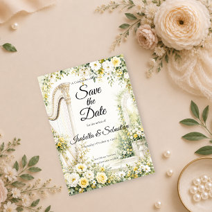 Reserve A Data Casamento Romântico com Harpa de Jardim Elegante