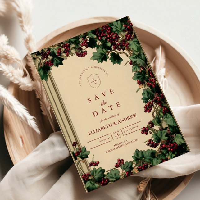 Reserve A Data Casamento Romântico com Hera e Frutas Vermelhas (Criador carregado)