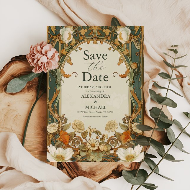 Reserve A Data Casamento Romântico com Moldura Ornamentada e Folh (Criador carregado)