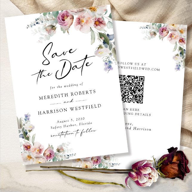 Reserve A Data Casamento Romântico de Aquarela Floral Eucalyptus (Romantic Watercolor Floral Eucalyptus Wedding Save The Date)