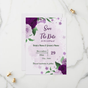 Reserve A Data Casamento romântico de flores roxas verdes