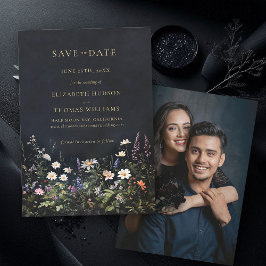 Reserve A Data Casamento Romântico de Flores Selvagens Moody Dark