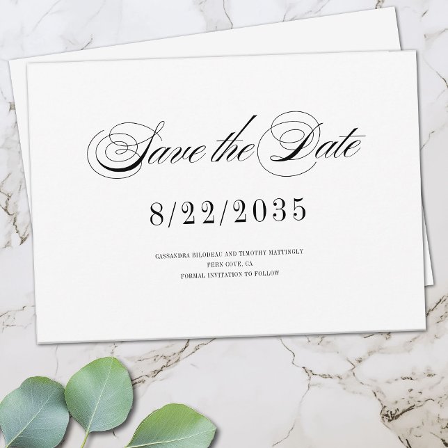 Reserve A Data Casamento Romântico de Manuscrito Negro Mínimo (Minimal modern Save the Date flat card with a vintage flair)