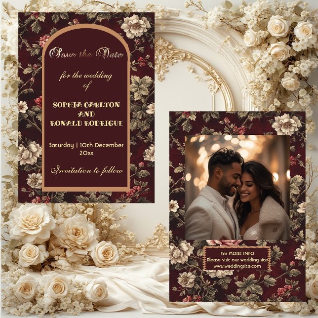 Reserve A Data Casamento Romântico de Natal Clássico Chinoiserie (Classic Christmas Chinoiserie Romantic Wedding Save The Date)