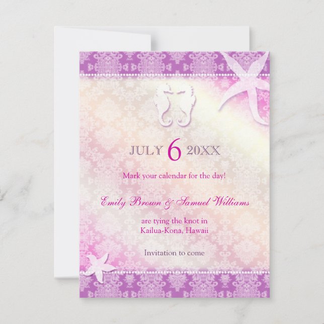 Reserve A Data Casamento Romântico de Praia Roxa Salve a Data (Frente)