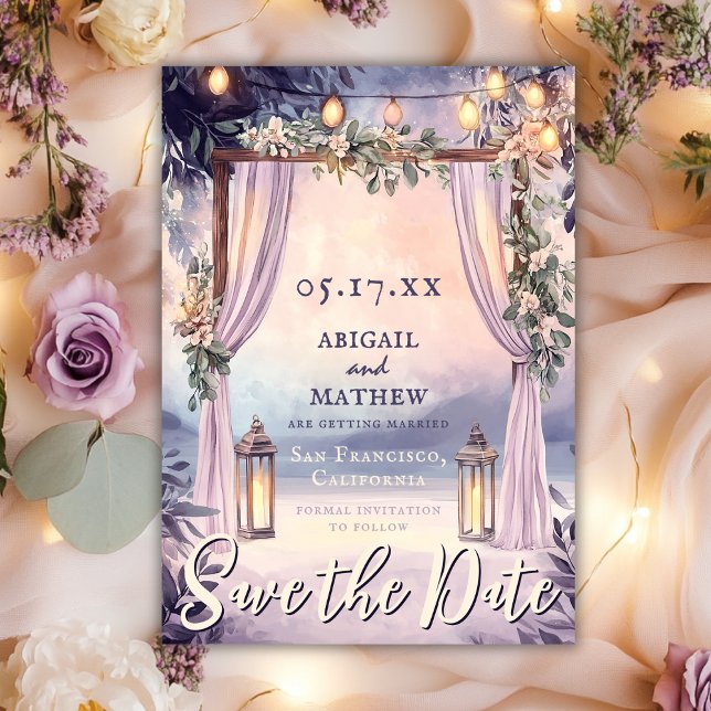 Reserve A Data Casamento Romântico dos Lanternas Florais Elegante (Elegant Floral Lanterns Romantic Garden Wedding Save The Date)