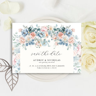Reserve A Data Casamento Romântico Elegante Azul Pessegueiro Flor