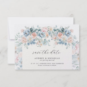 Reserve A Data Casamento Romântico Elegante com Florais em Azul P