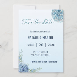 Reserve A Data Casamento Romântico em Aquarela com Hortênsias Azu