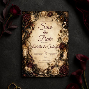 Reserve A Data Casamento Romântico Gótico Rosa