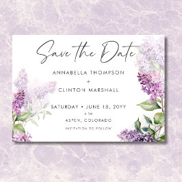 Reserve A Data Casamento Romântico Roxo e Sage Lilacs Moderno