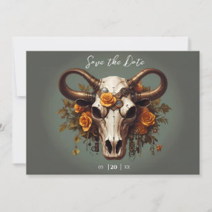 Reserve A Data Casamento Romântico Steampunk Floral Cow Skull