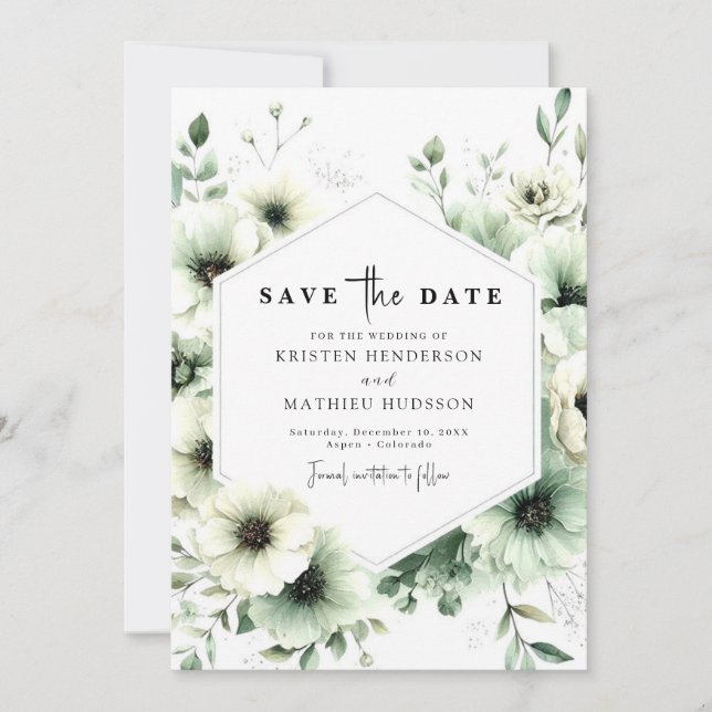 Reserve A Data Casamento Romântico Terrestre Botânico Verde Sage (Frente)