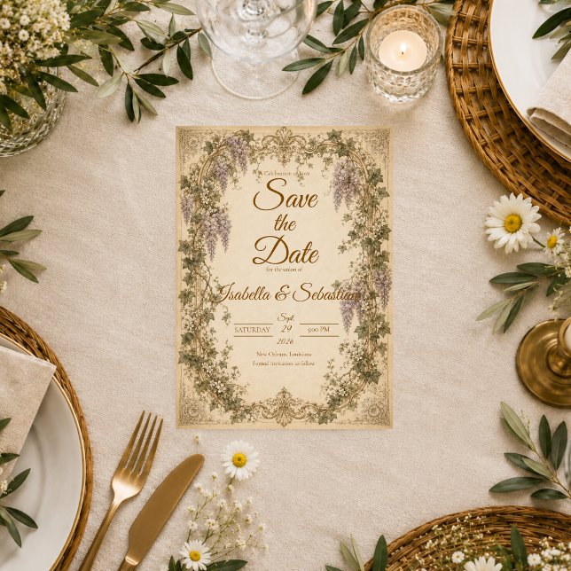 Reserve A Data Casamento Romântico Vintage com Wisteria (Criador carregado)