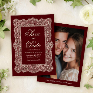Reserve A Data Casamento Romântico Vintage em Renda Burgundy