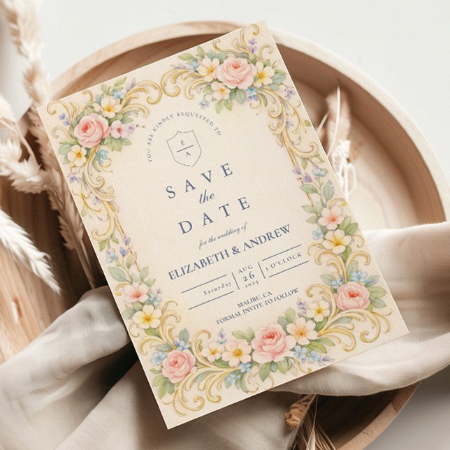 Reserve A Data Casamento Rosa Barroco Jardim Pastel (Criador carregado)