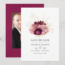 Reserve A Data Casamento Rosa e Dourado Burgundy - Marsala Blush