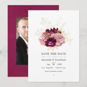 Reserve A Data Casamento Rosa e Dourado Burgundy - Marsala Blush