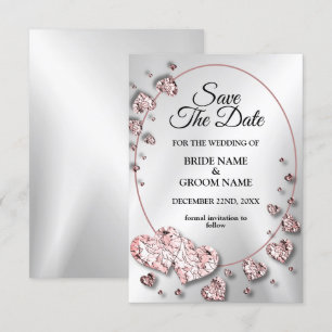 Reserve A Data Casamento Rosa Pêssego Corações Geométricos Brilha
