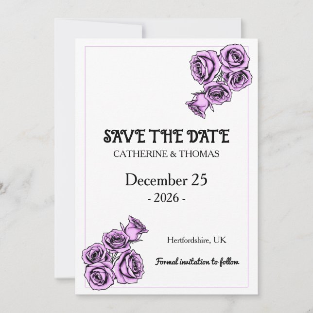 Reserve A Data Casamento Rosa Roxa Mística (Frente)
