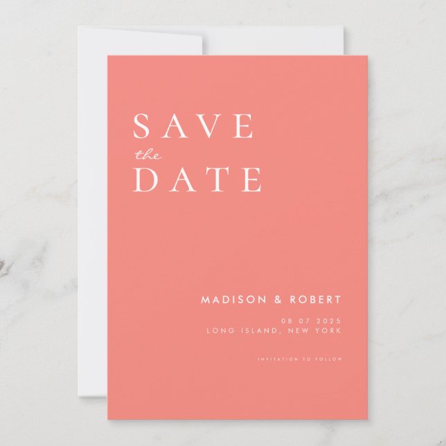 Reserve A Data Casamento Rosa Simples Coral Moderno Salve a Data (Frente)