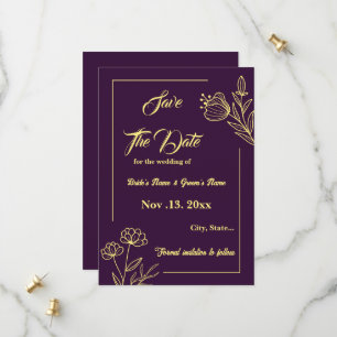 Reserve A Data Casamento roxo de flor de ouro elegante romântico