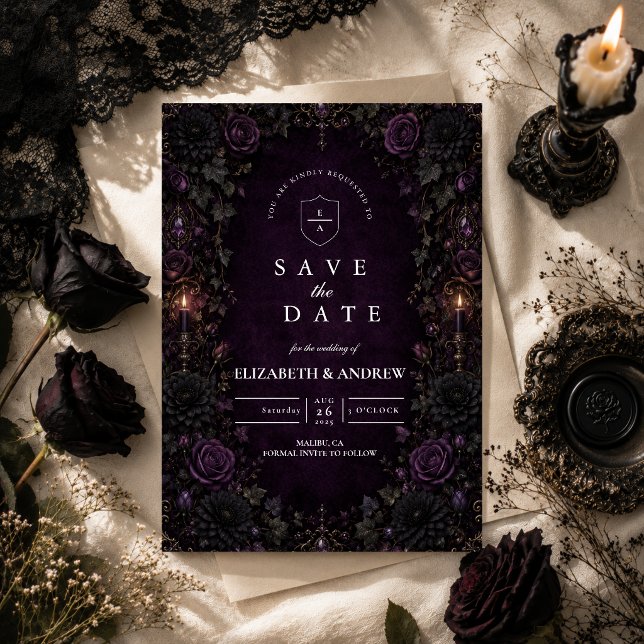 Reserve A Data Casamento Roxo Gótico Encantado (Criador carregado)