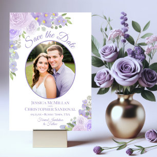 Reserve A Data Casamento Roxo Lavanda Aquarela Floral & Foto