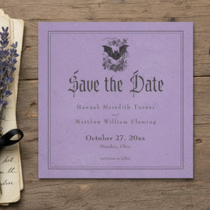 Reserve A Data Casamento Roxo Preto Toile Gótico Vintage