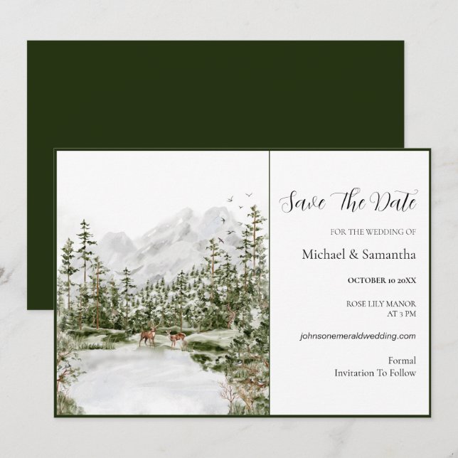 Reserve A Data Casamento Russo da Floresta das Montanhas Watercol (Frente/Verso)